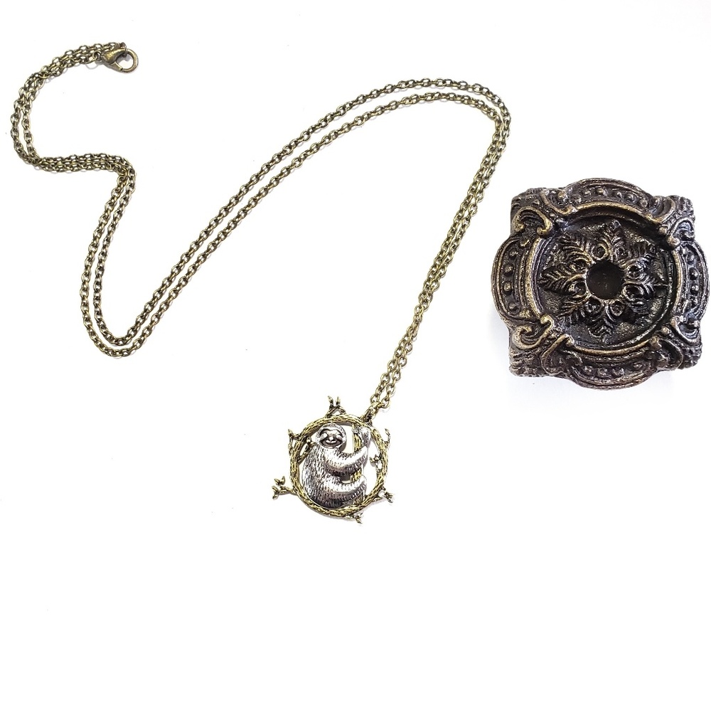 Custom Sloth Necklace Bronze Silver Swinging Tree - Picture 2 of 8